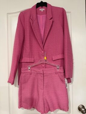 TCEC Pink Bouclé Blazer with Matching Shorts Set